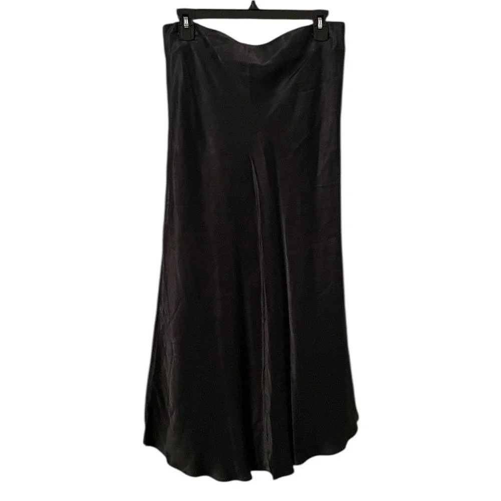 MNG Suit Women's‎ Black/Dark Forest Green Silky Flowy High Low Maxi Skirt Size M